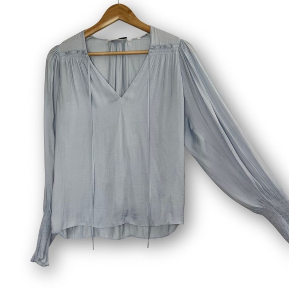 Rebecca Taylor Sateen Tie Top Sky Blue - Picture 3 of 9